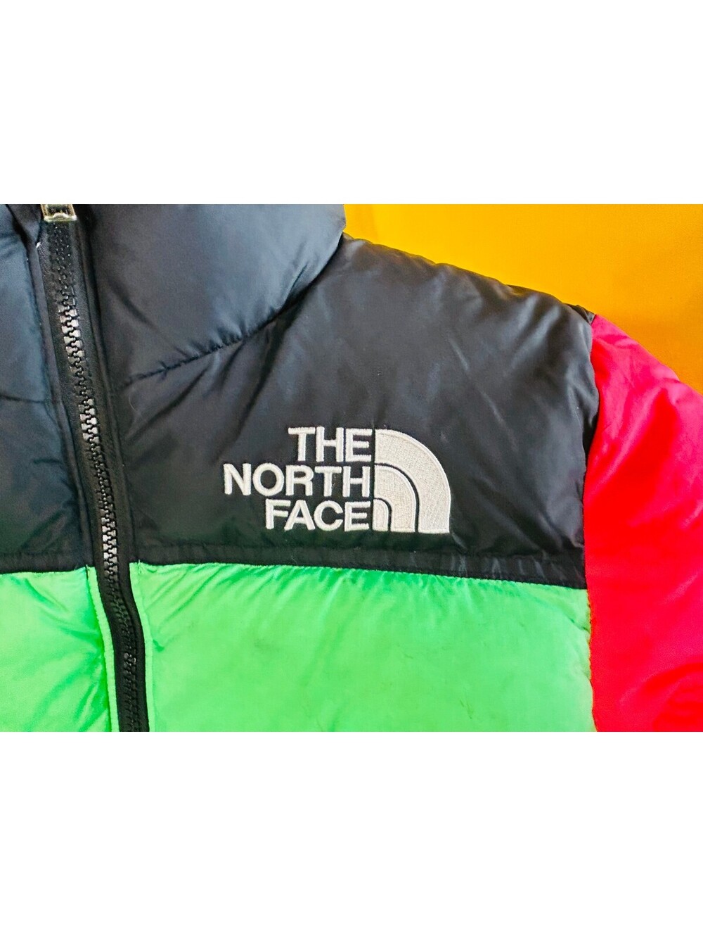 The North Face Teen M 10 1996 Retro Nuptse Down Puffer Jacket Colorblock Flawed